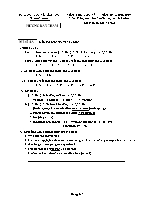 Đáp án đề kiểm tra học kỳ II môn Tiếng Anh Lớp 6 - Mã đề 4A+4B - Năm học 2018-2019 - Sở giáo dục và đào tạo Quảng Nam